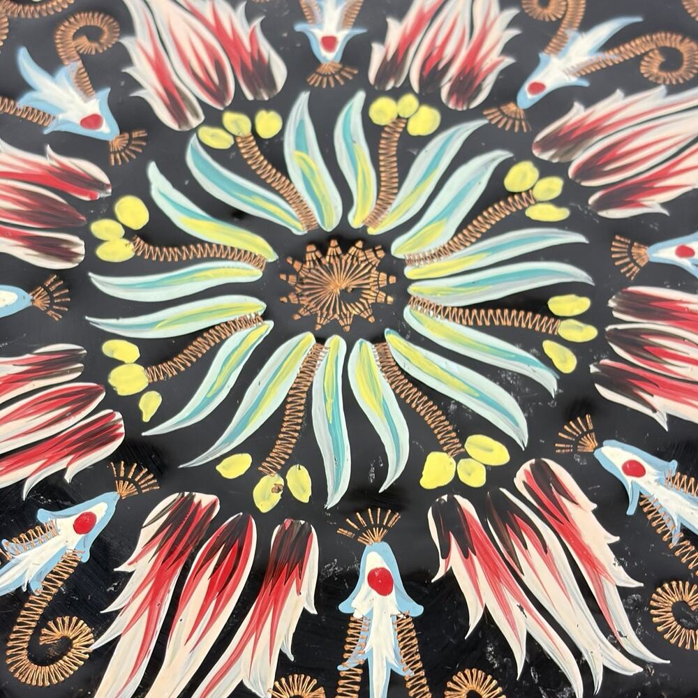 Vintage Turkish Folk Art Hand Painted Etched 9.5" Copper Plate Wall Hanging - Picture 5 of 6